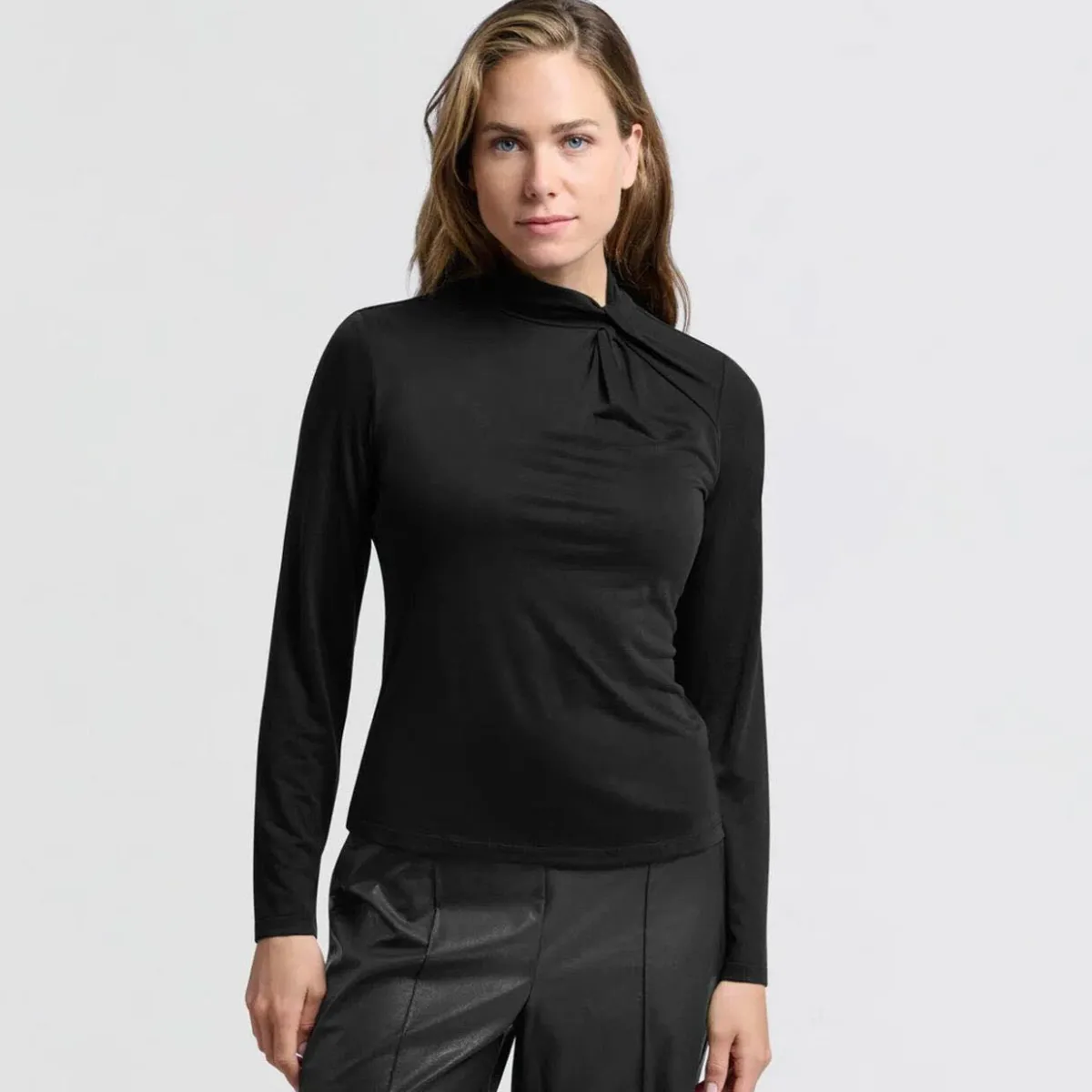 Yaya Shirt Jersey Top With Knotted High Neck schwarz Outlet