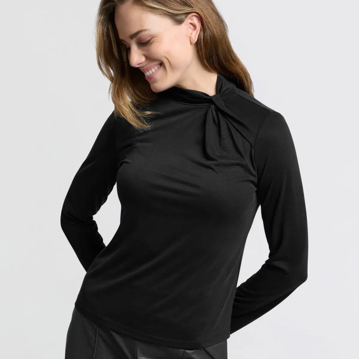 Yaya Shirt Jersey Top With Knotted High Neck schwarz Outlet