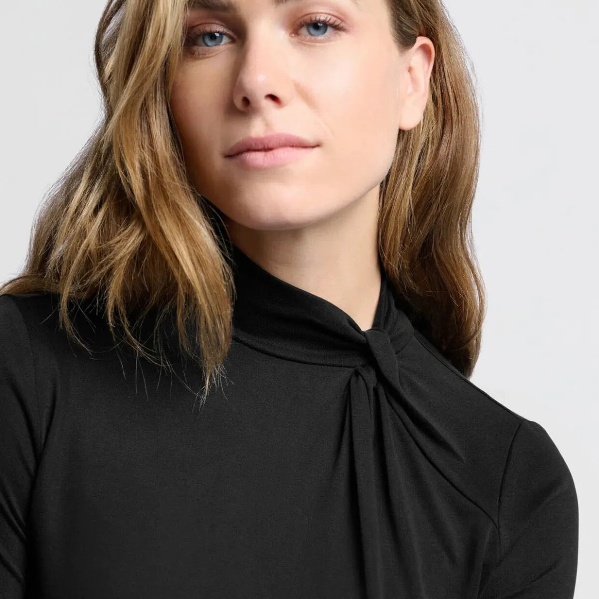 Yaya Shirt Jersey Top With Knotted High Neck schwarz Outlet